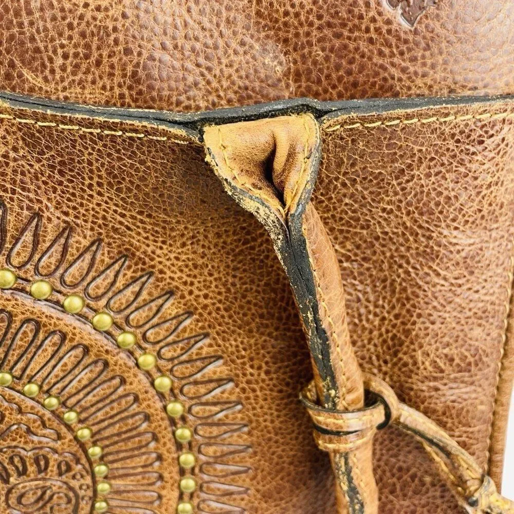 Patricia Nash Taurina Tooled Italian Leather Paris Satchel Purse Handbag Studded